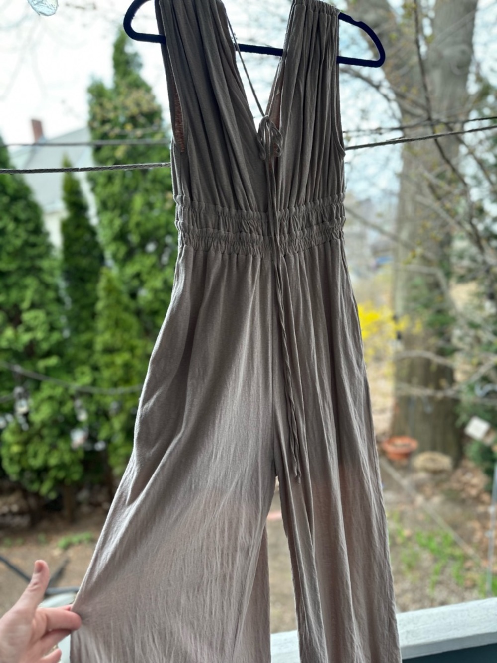 Together Taupe Sleeveless V-Neck Wide-Leg Jumpsuit